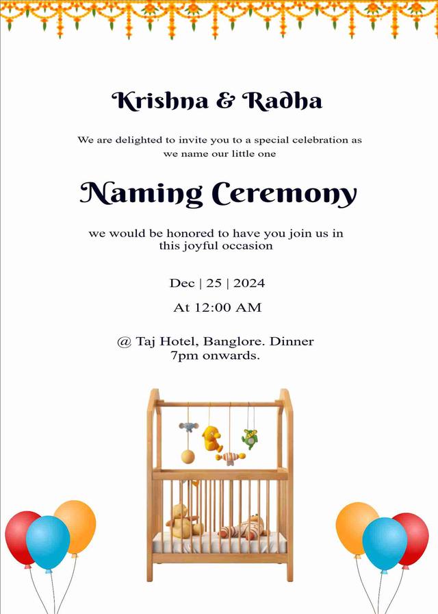 E invitation card for naming ceremony