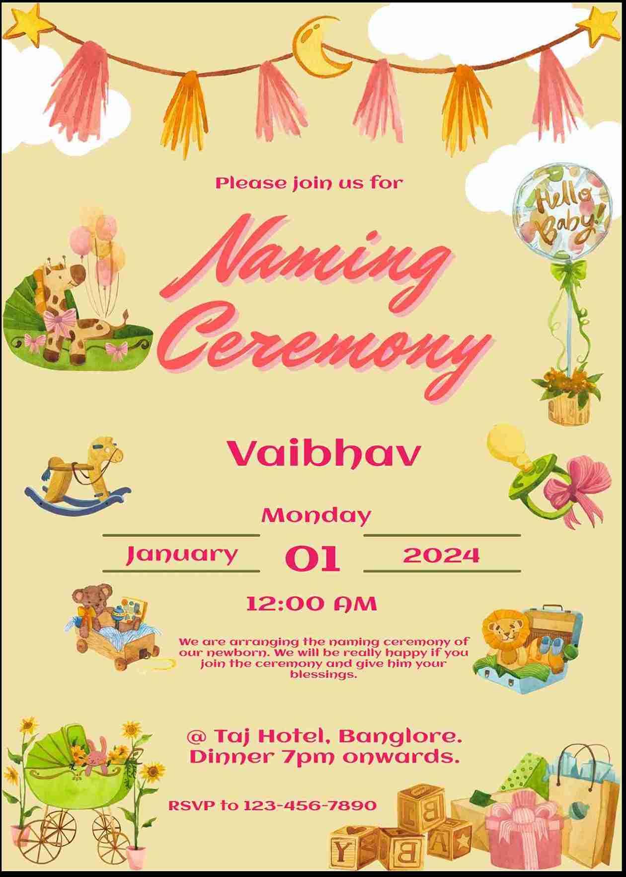 Naming ceremony invitation card for baby boy editable free