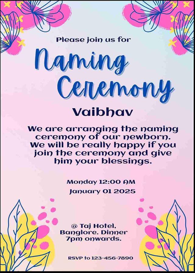 Naming ceremony invitation card online editing free