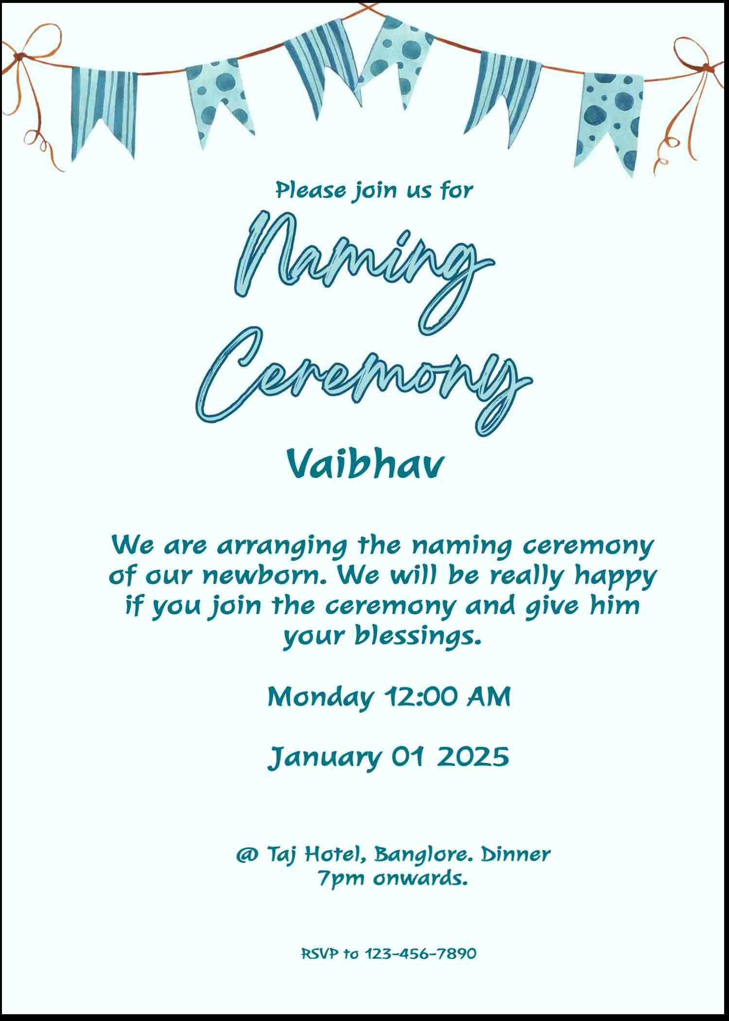 Naming ceremony invitation card with photos