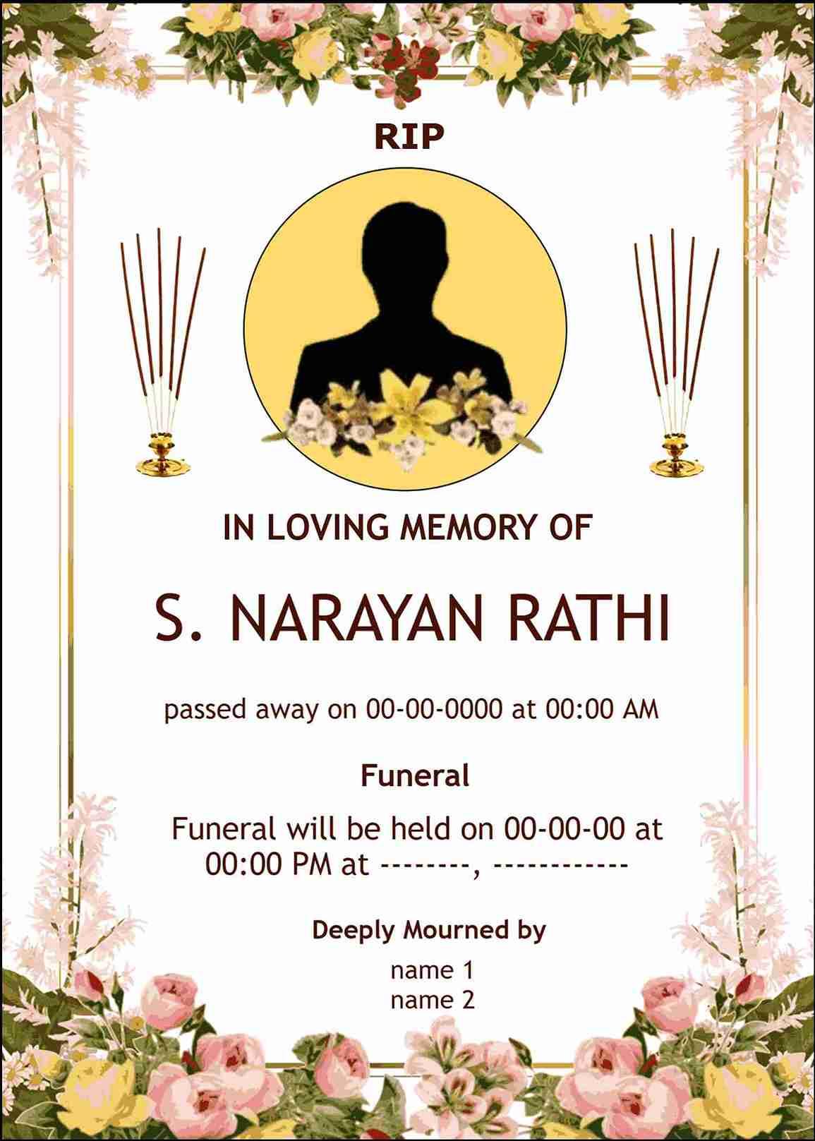 Death announcement card design - customizable with easyinvite