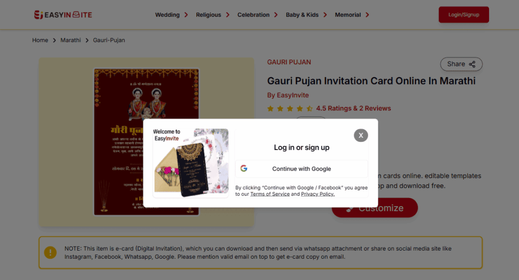 Click on the template. You will be asked to sign in with Google to start customizing your card.