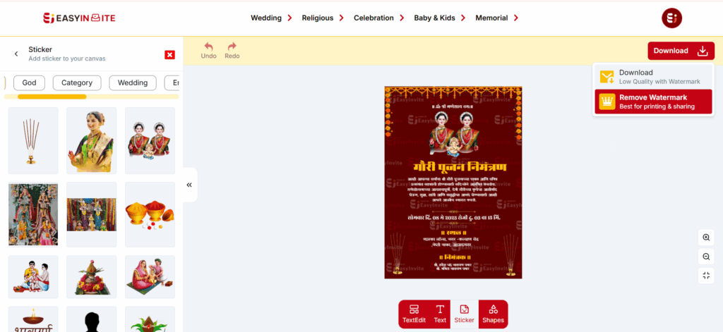 Once you’re happy with your design, preview your invitation and download it in high-quality image format. Now you can share it instantly with family and friends.