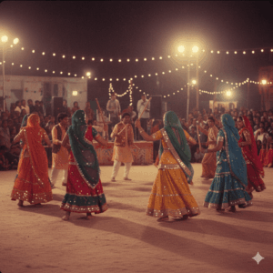 90s retro garba edit with grainy film texture, warm tones, vintage cinematic look.